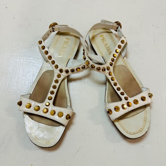 Patent Leather Studded Accents T-Strap Sandals Women's size 37 wears 7 - Picture 3 of 8